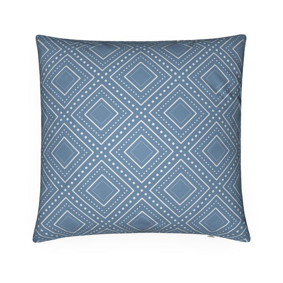 Luxury Twill Cushion – Tribal Diamond Pattern – White on Blue