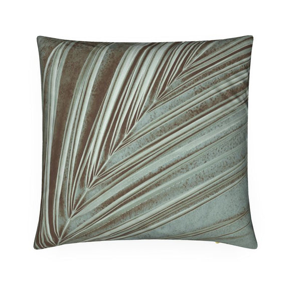 Luxury Velvet Cushion - Metallic Leaf - Steely Blue