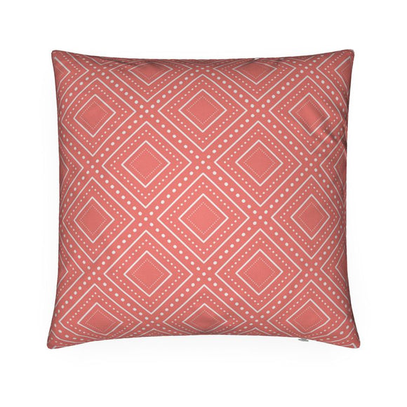 Luxury Twill Cushion – Tribal Diamond Pattern – White on Coral