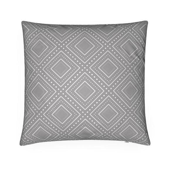 Luxury Twill Cushion – Tribal Diamond Pattern – White on Grey