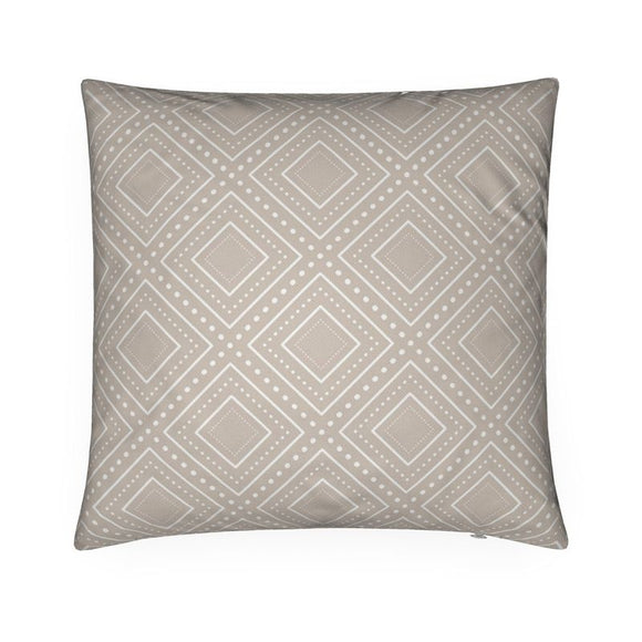 Luxury Twill Cushion – Tribal Diamond Pattern – White on Taupe