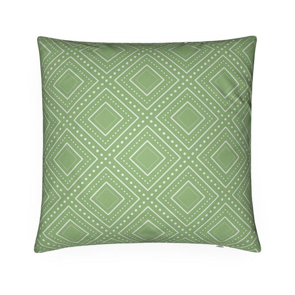 Luxury Twill Cushion – Tribal Diamond Pattern – White on Sage Green