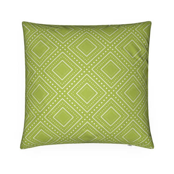 Luxury Twill Cushion – Tribal Diamond Pattern – White on Lime