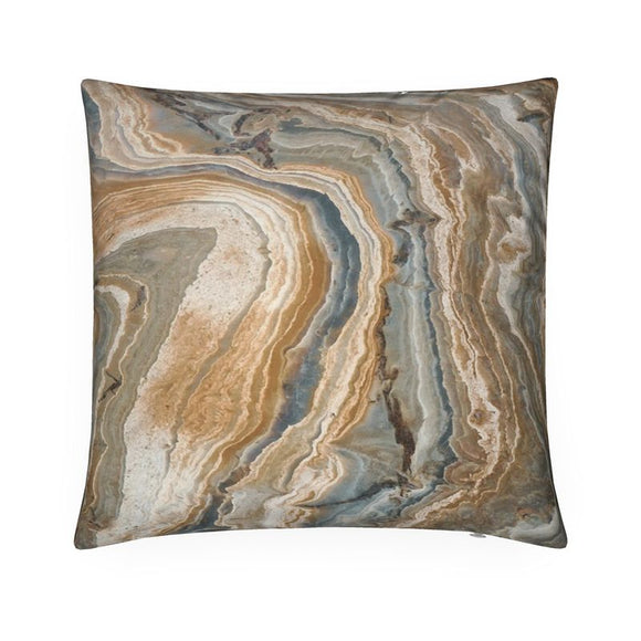 Luxury Velvet Cushion - Marble Effect - Blue & Tan