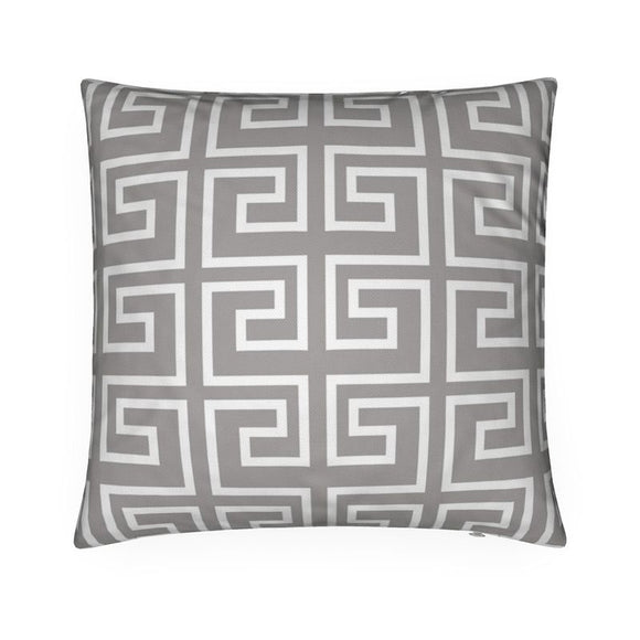 Luxury Twill Cushion - Meandros Pattern - White on Grey