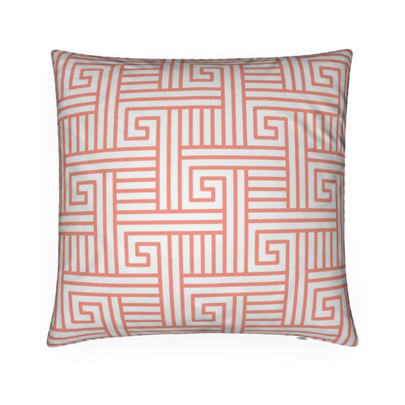 Luxury Twill Cushion – Kleidi Pattern – Coral on White