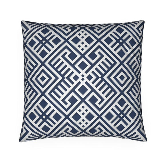 Luxury Twill Cushion – Aztec Pattern – White on Navy