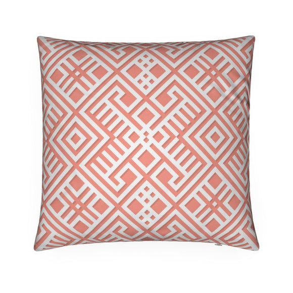 Luxury Twill Cushion – Aztec Pattern – White on Coral