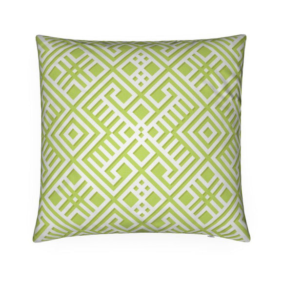 Luxury Twill Cushion – Aztec Pattern – White on Lime Green