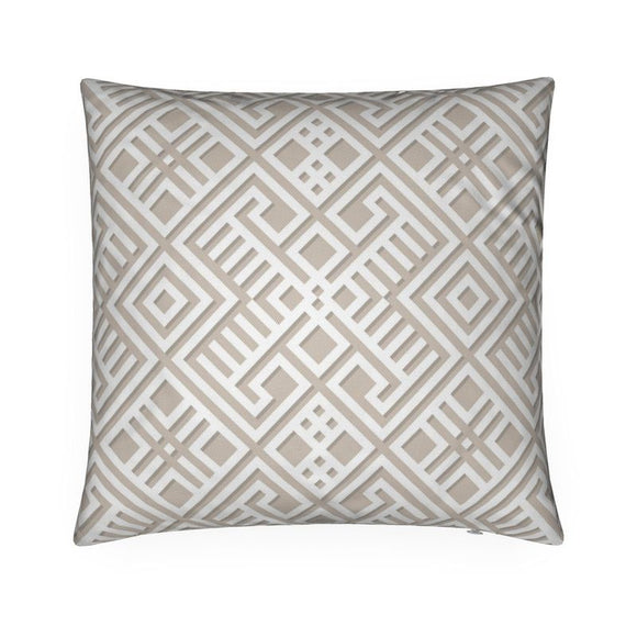 Luxury Twill Cushion – Aztec Pattern – White on Taupe