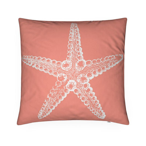 Luxury Twill Cushion – Starfish – White on Coral