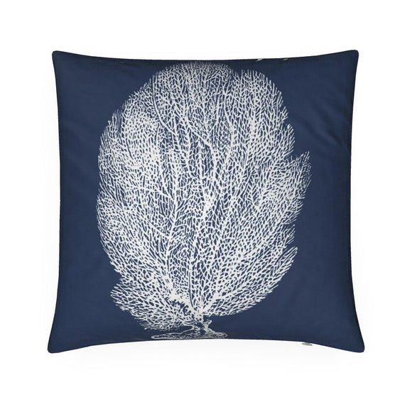 Luxury Twill Cushion – Sea Fan Coral – White on Navy