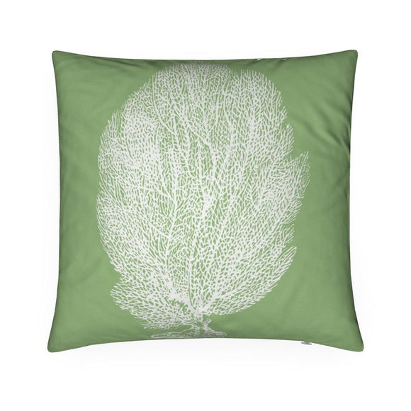 Luxury Twill Cushion – Sea Fan Coral – White on Sage Green