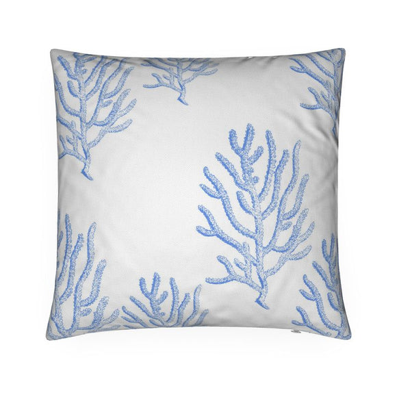 Luxury Twill Cushion - Branch Coral Pattern - Cornflower Blue on White