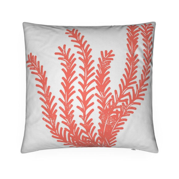Luxury Twill Cushion - Seagrass - Coral on White