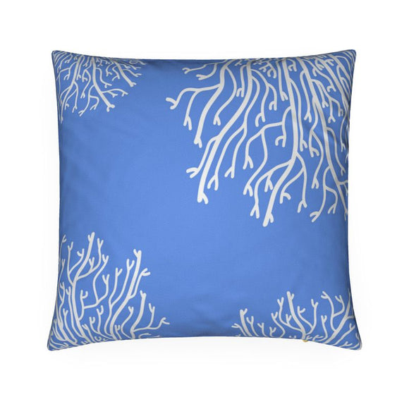 Luxury Twill Cushion - Abstract Coral - White on Cornflower Blue