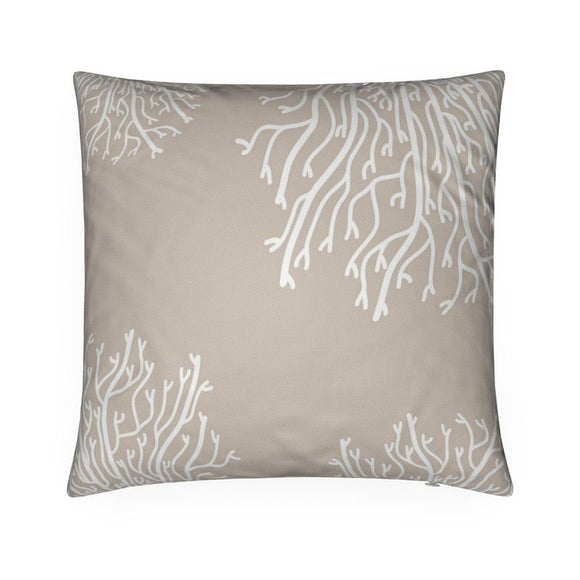 Luxury Twill Cushion - Abstract Coral - White on Taupe