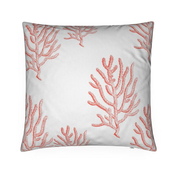 Luxury Twill Cushion - Branch Coral Pattern - Coral on White