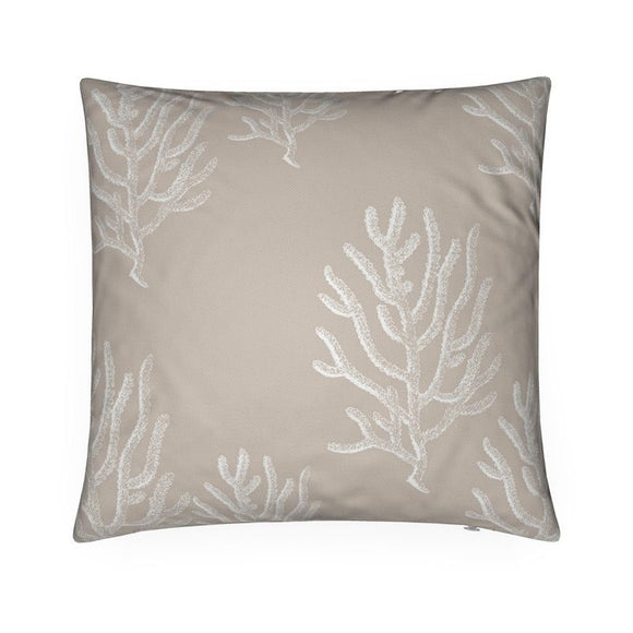 Luxury Twill Cushion - Branch Coral Pattern - White on Taupe