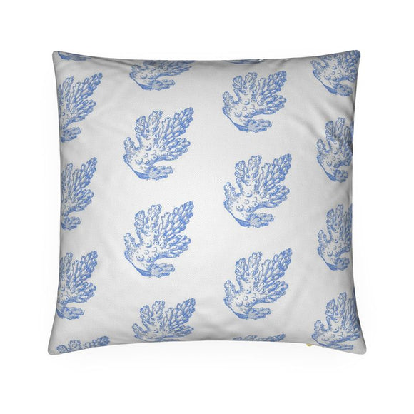 Luxury Twill Cushion - Pillar Coral Pattern - Cornflower Blue on White