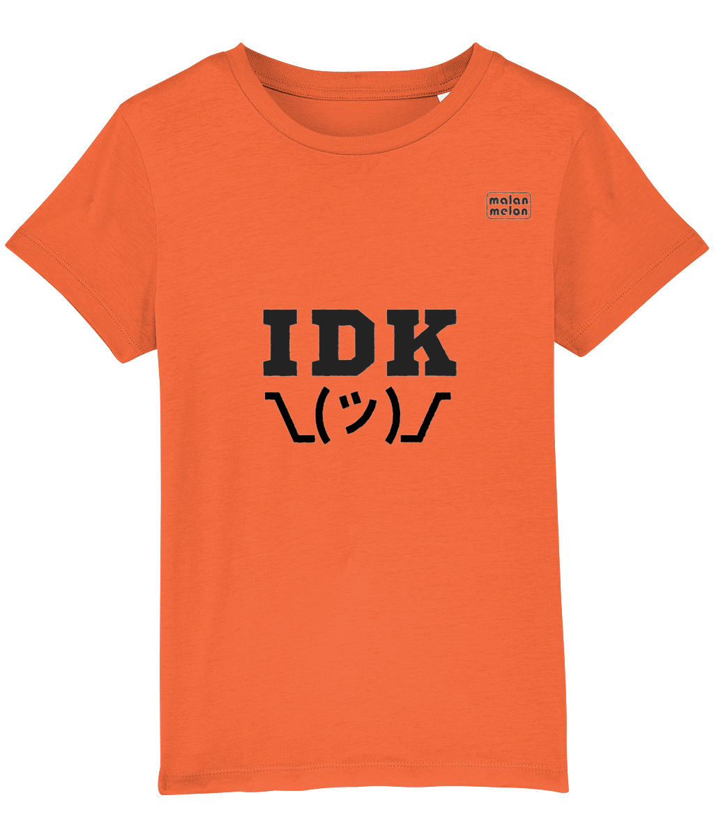 malanmelon - Kids T-Shirt – Organic Cotton – IDK Slogan – Black on Multi-Colours