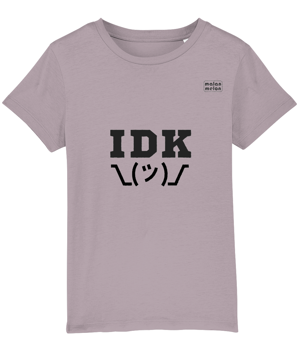 malanmelon - Kids T-Shirt – Organic Cotton – IDK Slogan – Black on Multi-Colours