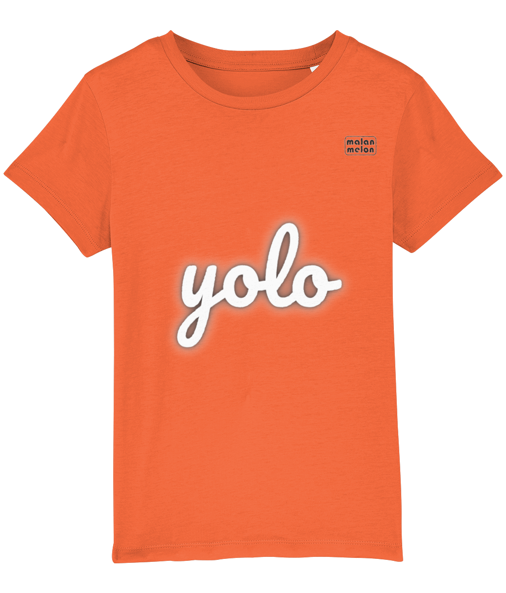 malanmelon - Kids T-Shirt – Organic Cotton – yolo Slogan – White on Multi-Colours