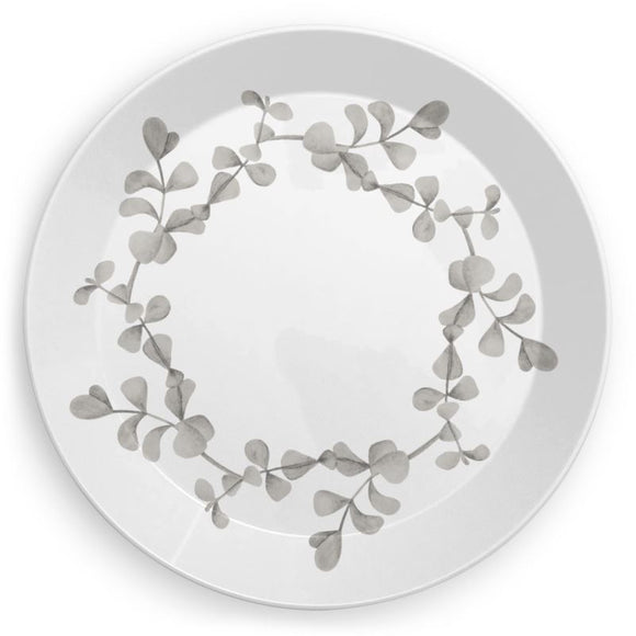 Decorative Plastic Plates – Set of 2 – Eucalyptus – Grey on White