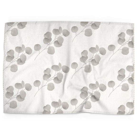 Luxury Cotton-Linen Tea Towel – Eucalyptus – Grey on Ivory