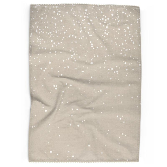 Luxury Cotton-Linen Tea Towel – Snow – White on Taupe