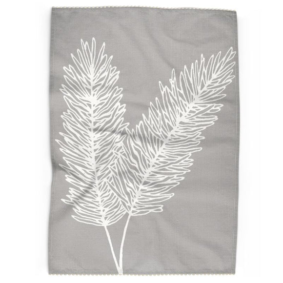 Luxury Cotton-Linen Tea Towel – Spruce – White on Grey