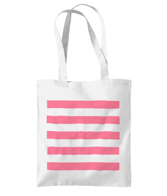 Tote Bag - White with Watermelon Pink Stripe