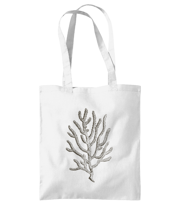 Tote Bag – Branch Coral – Charcoal Brown on White