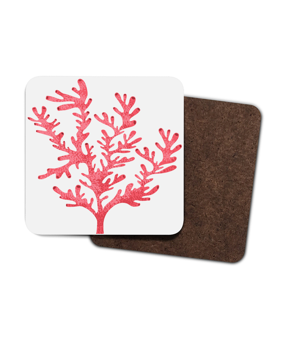 Coasters – Set of 4 – Seaweed – Rose Pink on Warm White