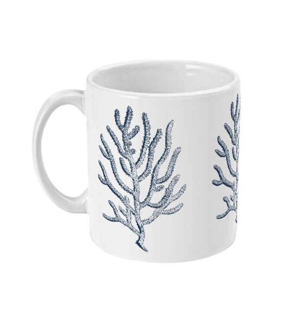 Ceramic Mug - 310ml | 11oz – Branch Coral – French Navy Blue on White