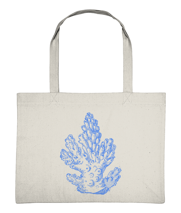 Beach / Shopper Bag – Pillar Coral – Cornflower Blue on Natural Cream