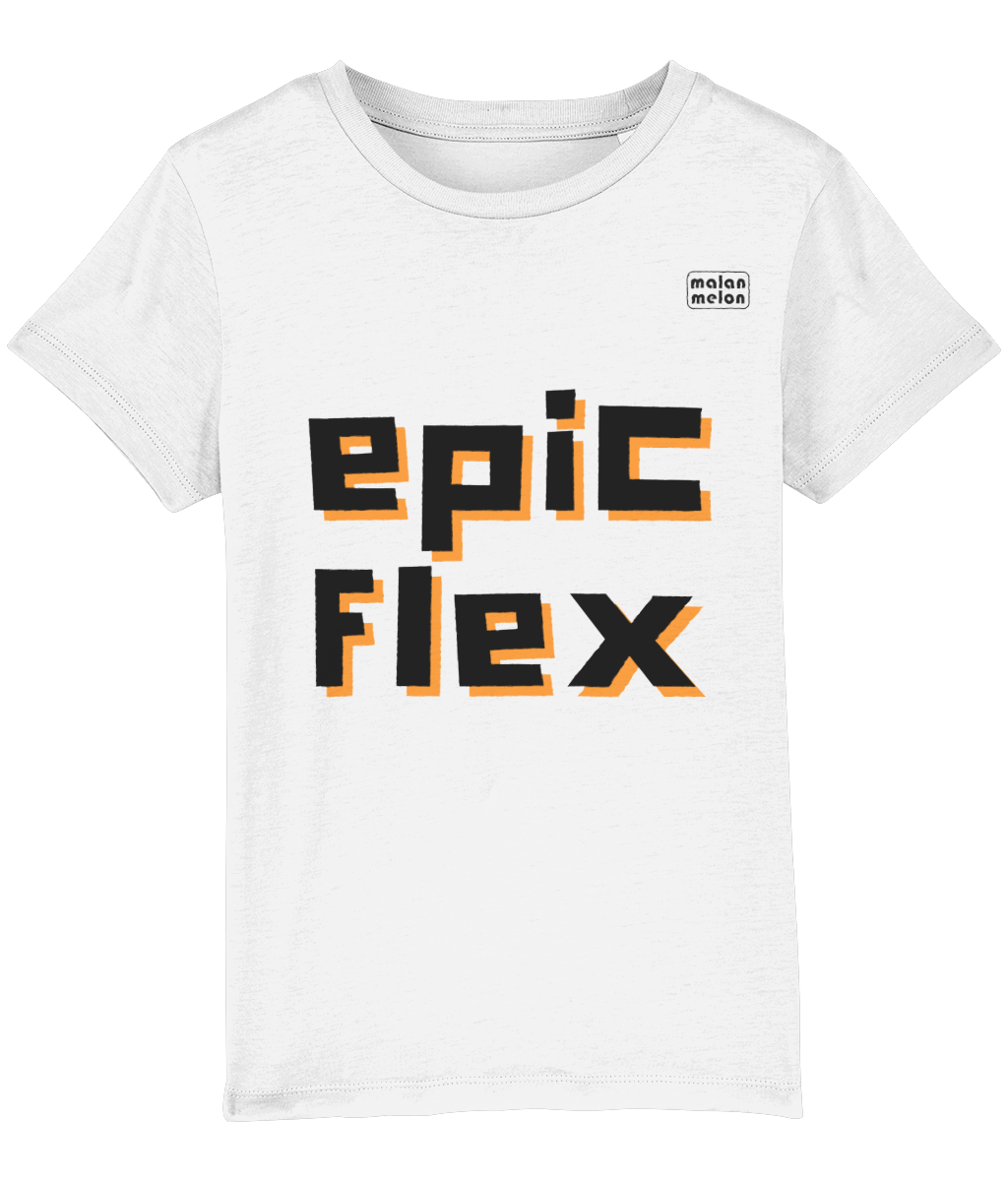 malanmelon - Kids T-Shirt – Organic Cotton – Epic Flex Slogan – Dark Grey on Multi-Colours