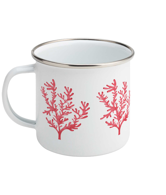 Enamel Mug - 310ml | 11oz – Seaweed – Rose Pink on White