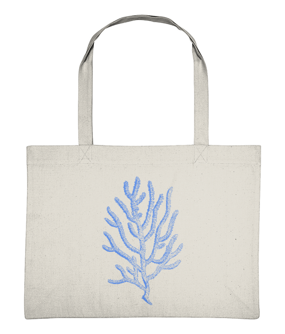 Beach / Shopper Bag – Branch Coral – Cornflower Blue on Natural Cream