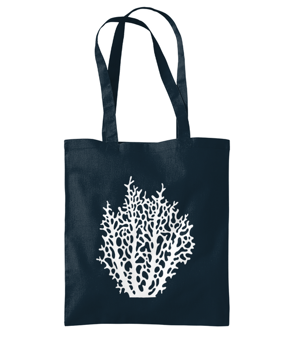 Tote Bag – Fiji Coral – White on French Navy Blue