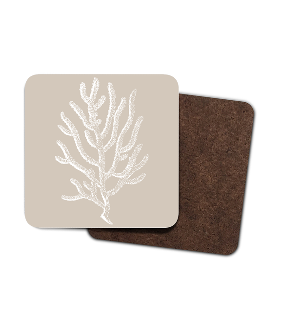 Coasters – Set of 4 - Branch Coral – White on Taupe
