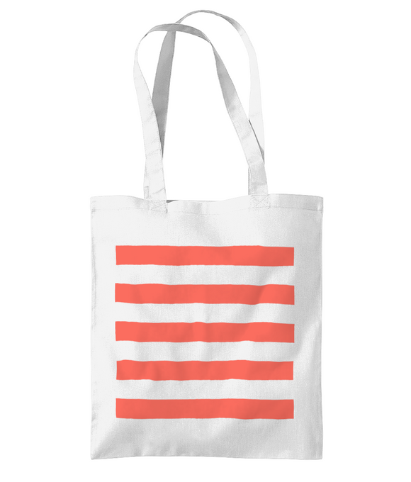 Tote Bag - White with Coral Stripe