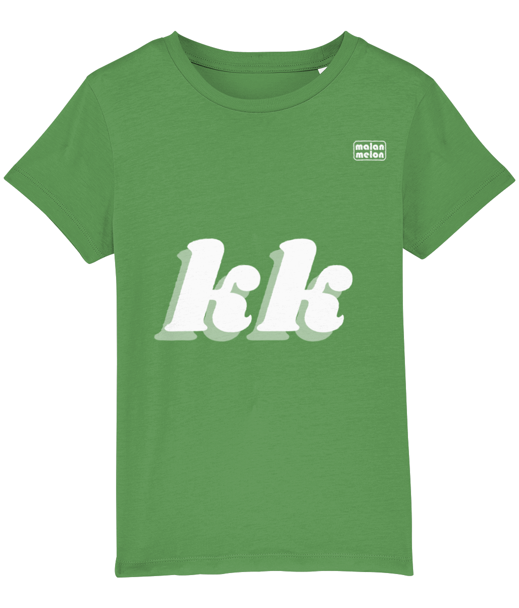 malanmelon - Kids T-Shirt – Organic Cotton – kk Slogan – White on Multi-Colours