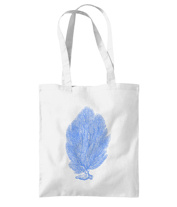 Tote Bag – Sea Fan Coral – Cornflower Blue on White