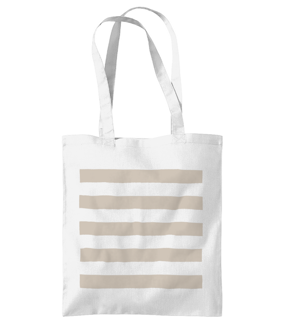 Tote Bag - White with Taupe Stripe
