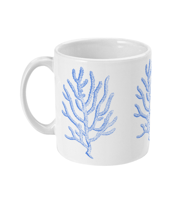 Ceramic Mug - 310ml | 11oz – Branch Coral – Cornflower Blue on White