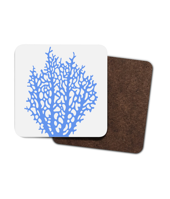 Coasters – Set of 4 - Fiji Coral – Cornflower Blue on Warm White