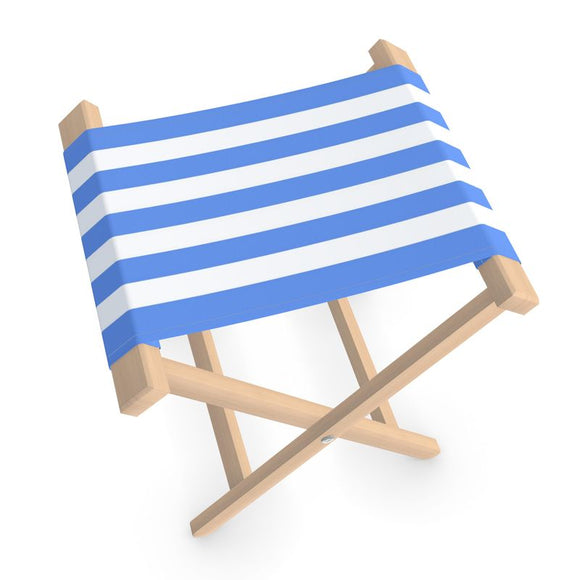 Folding Stool Chair - Cornflower Blue & Warm White Stripe