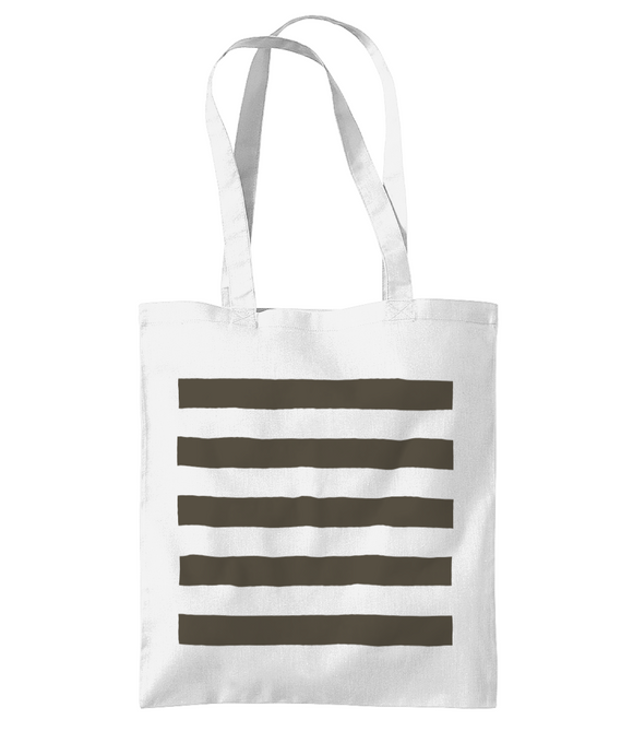 Tote Bag - White with Charcoal Brown Stripe