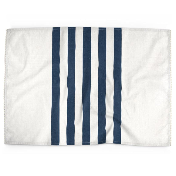 Luxury Cotton-Linen Tea Towel - French Navy Blue Stripe on Ivory